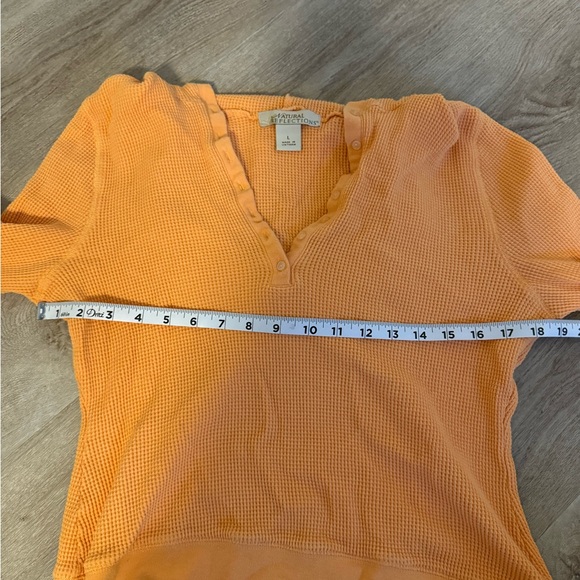 Cotton Henley Ribbed Hoodie Women’s Large Natural Reflections Long Sleeve Orange - Picture 4 of 7